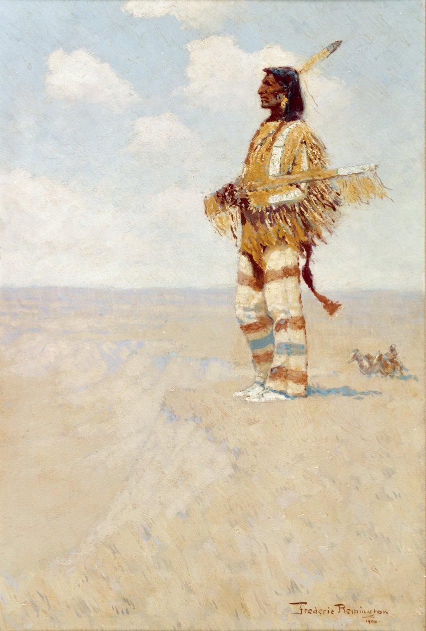 The Last of His Race (The Vanishing American), 1908 (olje på komposisjonstavle) av Frederic Remington