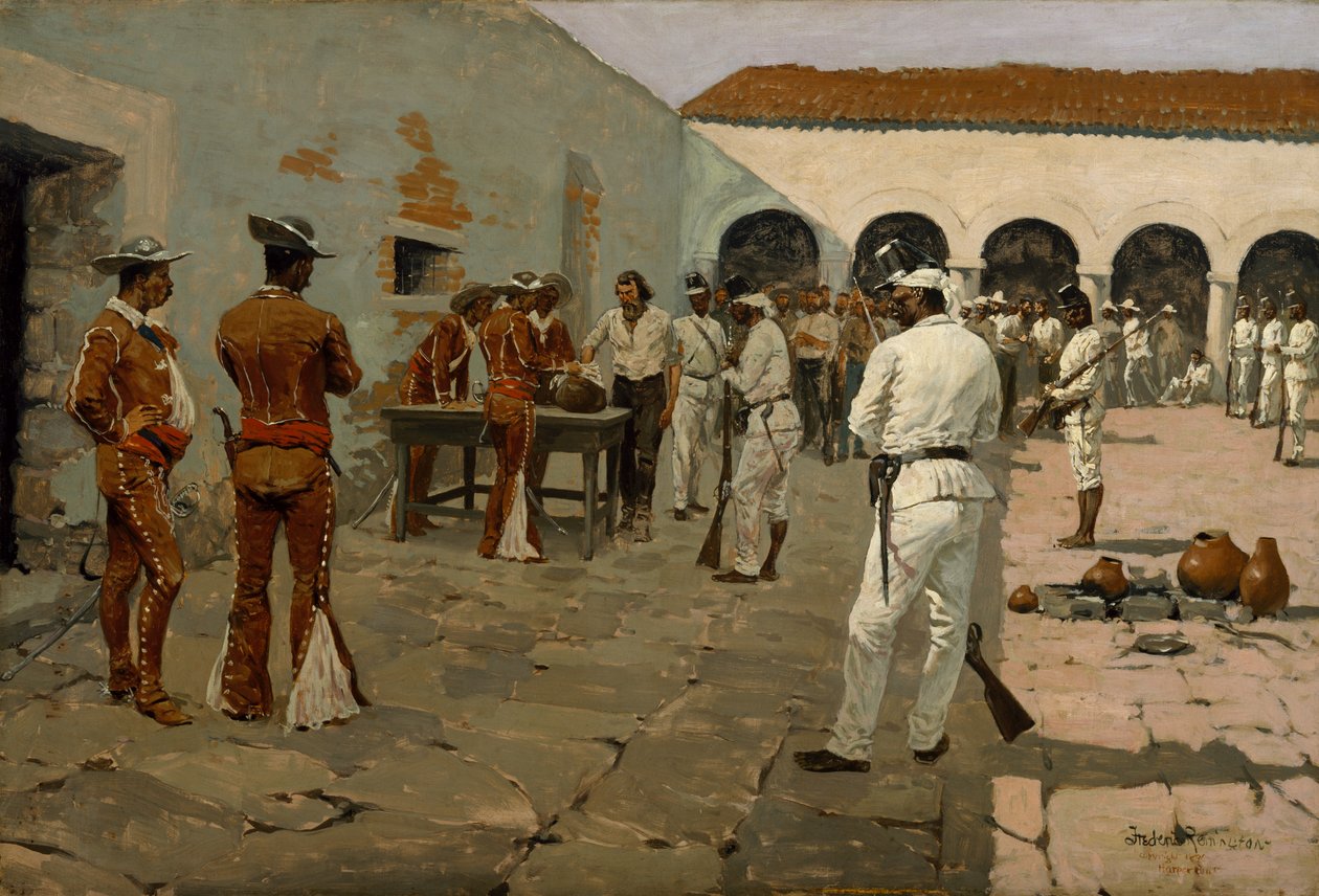 The Mier Expedition: The Drawing of the Black Bean (Prisoners Drawing their Beans) 1869 (olje på lerret) av Frederic Remington