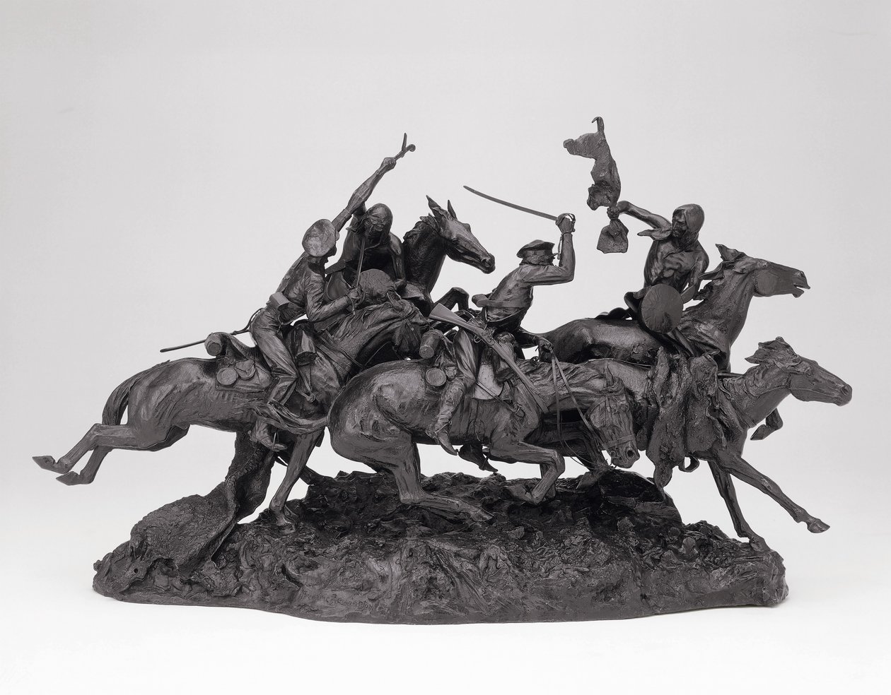 The Old Dragons of 1850, modellert 1905, støpt 1905-09 (bronse med svart patina) av Frederic Remington