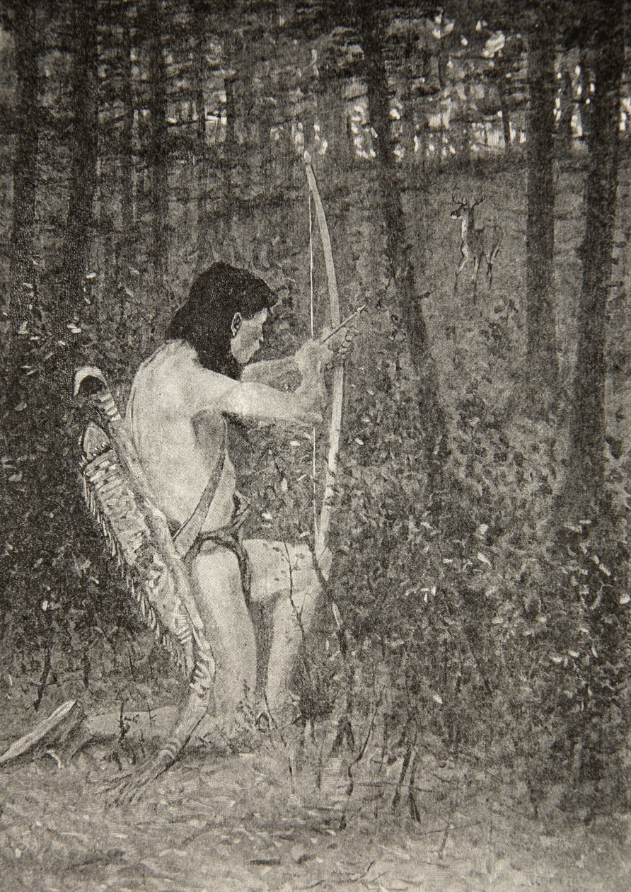 Så, etter et kneopprør, siktet Hiawatha en pil, fra The Song of Hiawatha av Henry Wadsworth Longfellow (1807-82), pub. av George G. Harrap und Company Ltd., 1911 av Frederic Remington