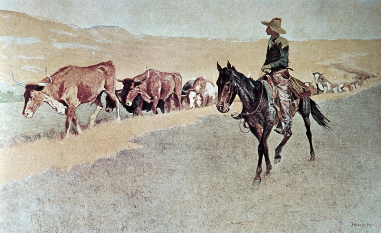 Trailing Texas Longhorns (olje på lerret) av Frederic Remington