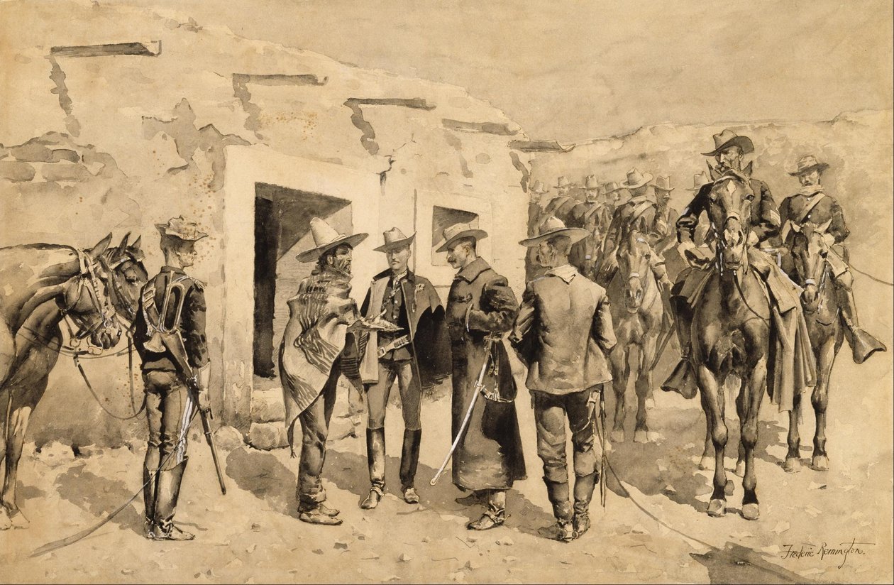 USAs kavaleri jakter på Garzas menn ved Rio Grande av Frederic Remington