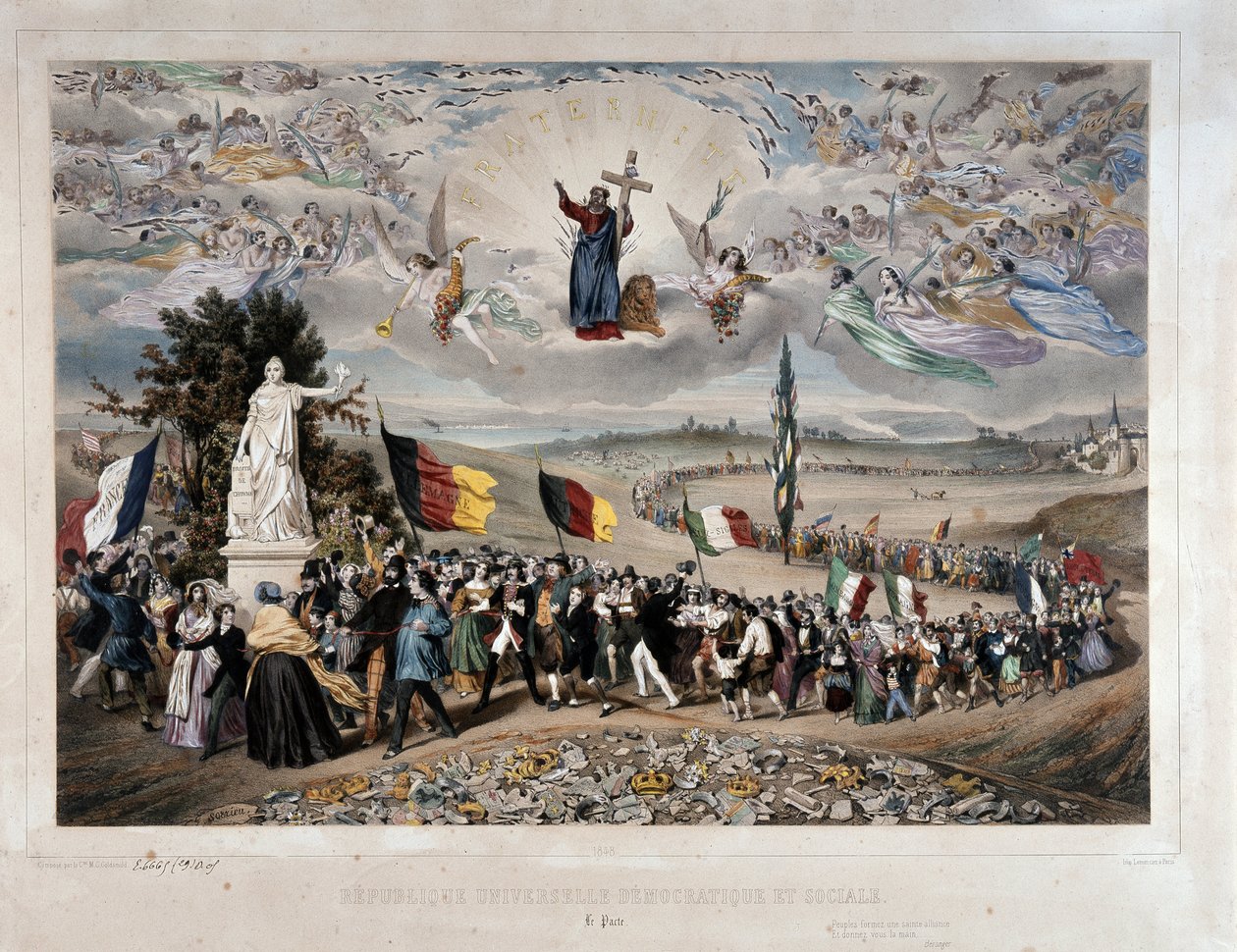 Den universelle demokratiske og sosiale republikkens prosesjon av de europeiske folkene i union og brorskap. Litografi av Frederic Sorrieu (1807-vers 1861) 1848 Paris, musee Carnavalet - Universal Democratic and Social Republic av Frederic Sorrieu