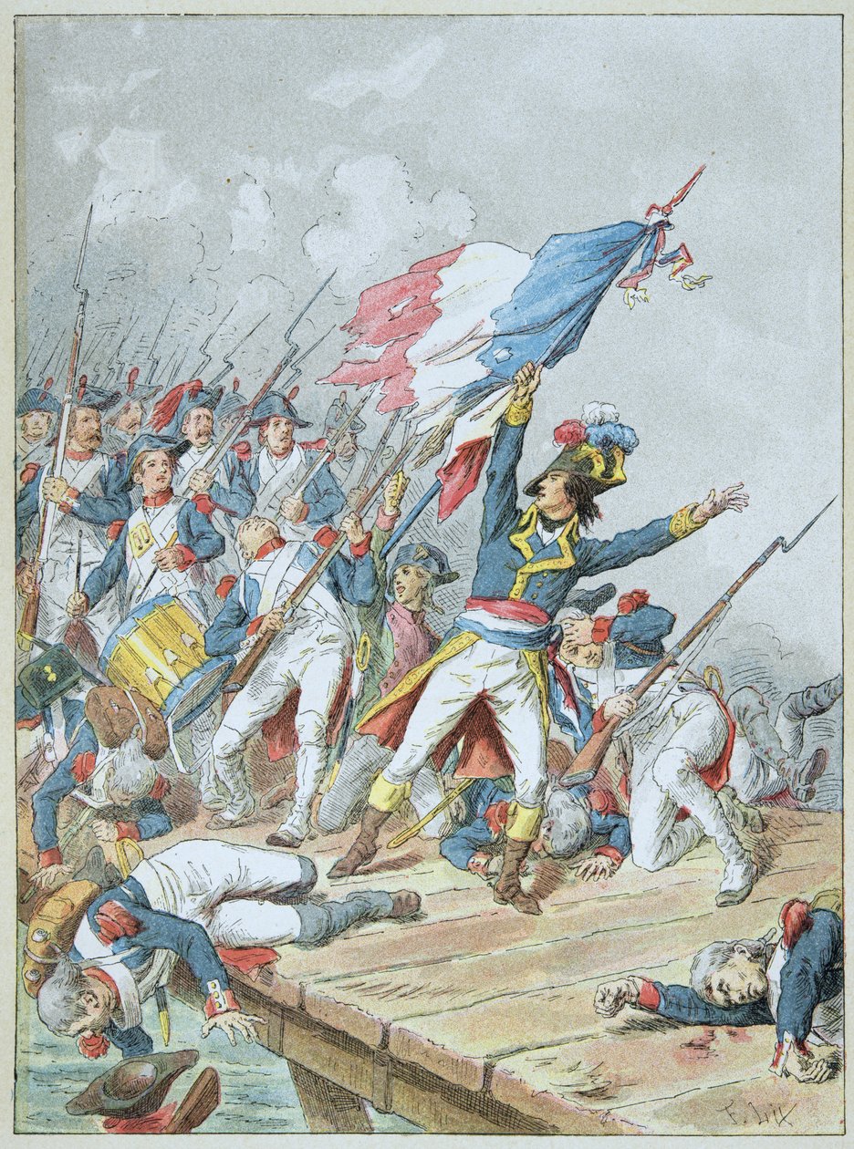 Bonaparte krysset broen d Arcole i november 1796 av Frederic Theodore Lix