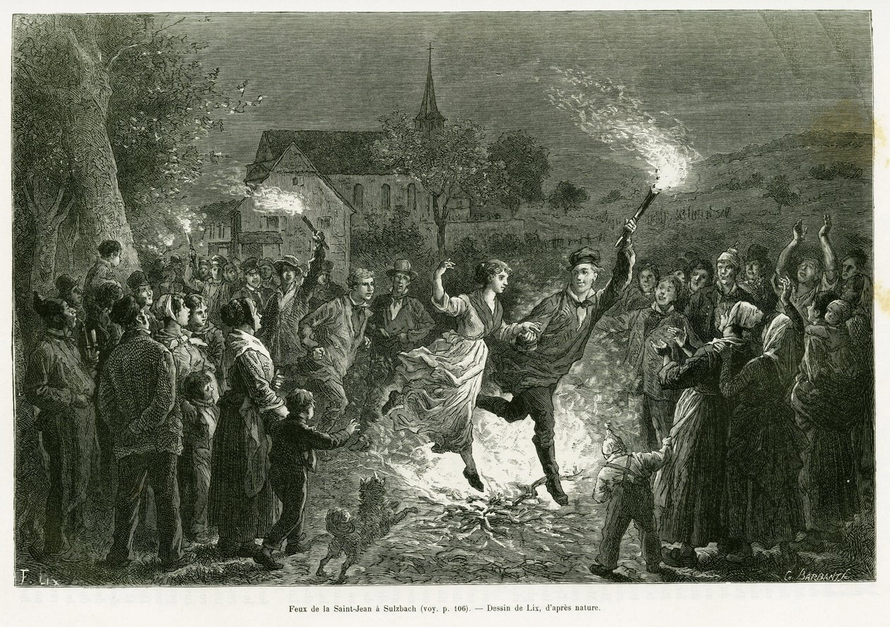Brann fra Saint John i Sulzbach. Gravering av Lix for å illustrere historien A travers l