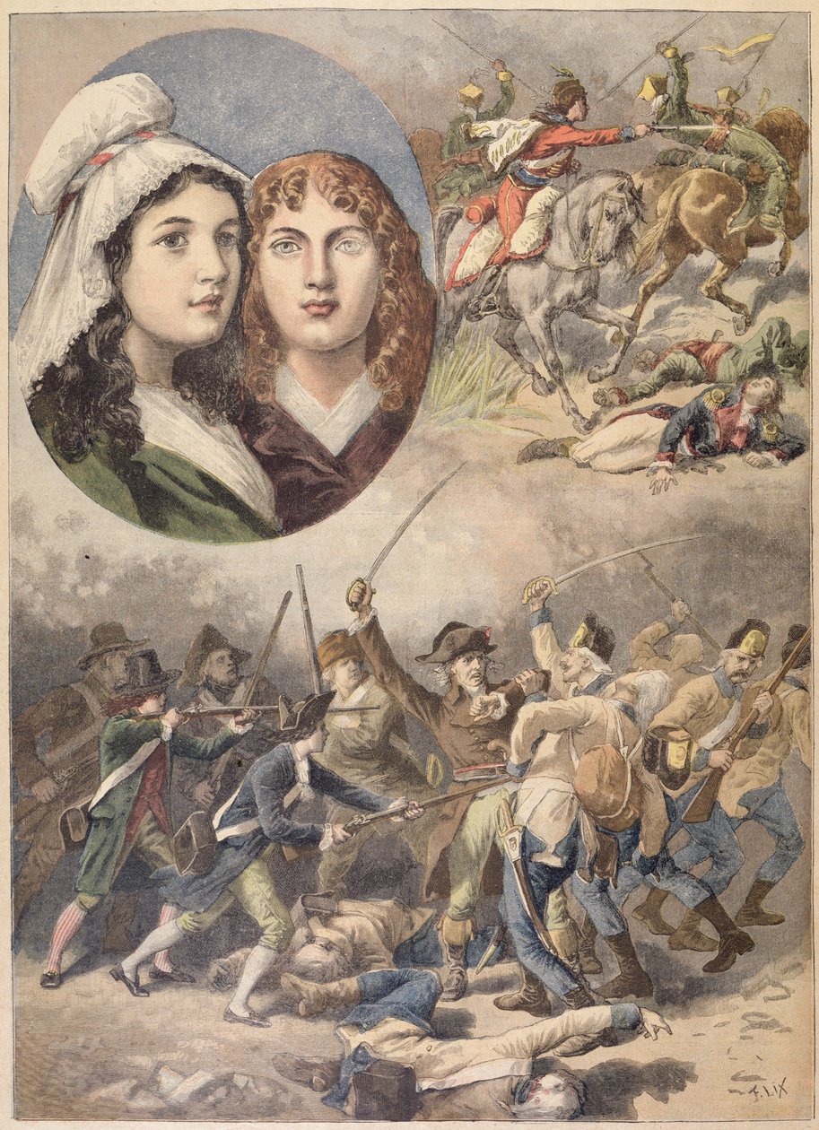De franske heltinner, Felicite og Theophile de Fernig i 1792, fra 'Le Petit Journal', 27. august 1894 av Frederic Theodore Lix