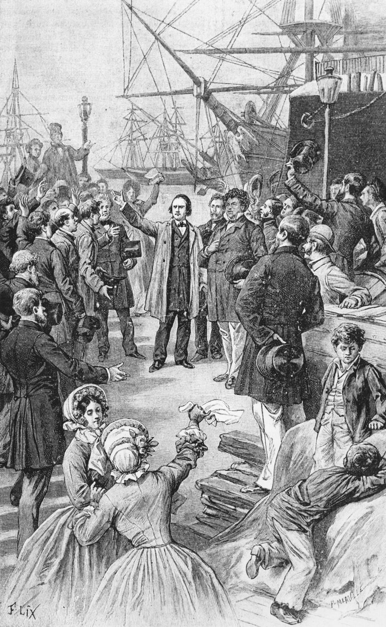 Victor Hugo (1802-85) tar farvel med sine venner og støttespillere i Antwerpen 1. august 1852, ca. 1885 av Frederic Theodore Lix