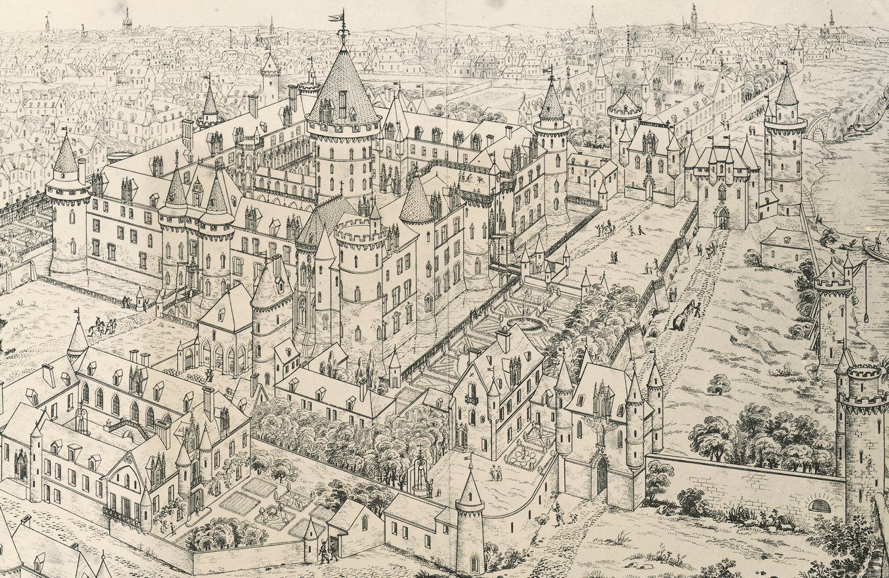 Louvre i Paris på tidspunktet for Charles V, Wise (1300-tallet), tegning av Frederic de Clarac (1777-1847), Frankrike av Frederic de Clarac