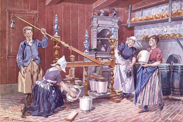 Osteproduksjon i Holland, ca. 1900 (farge litho) av Frederic de Haenen