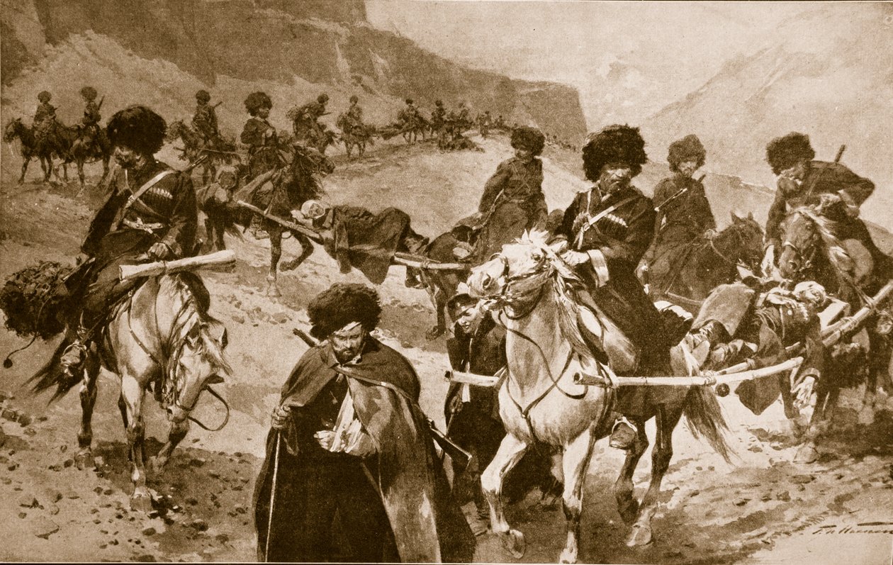 Cossack ambulance Convoy i fjellene i Kaukasia, 1914-19 av Frederic de Haenen