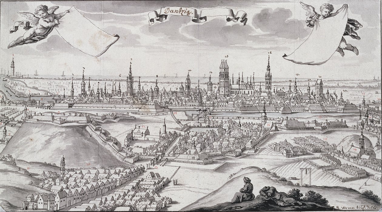 Panorama av Gdansk (blekk og svart vasket blekk på papir) av Frederich Wener