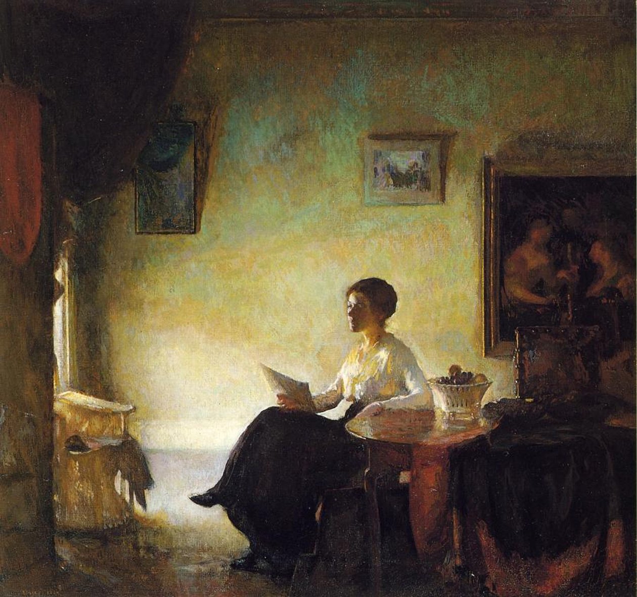 Kvinne som leser hjemme, 1918 av Frederick Andrew Bosley