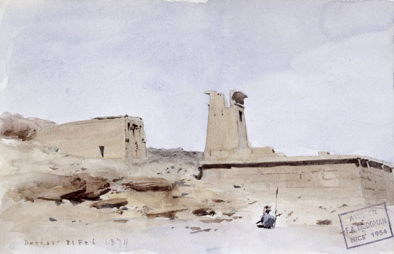 Temple of Dendur, som viser pylonen og terrassen, 1874 av Frederick Arthur Bridgman