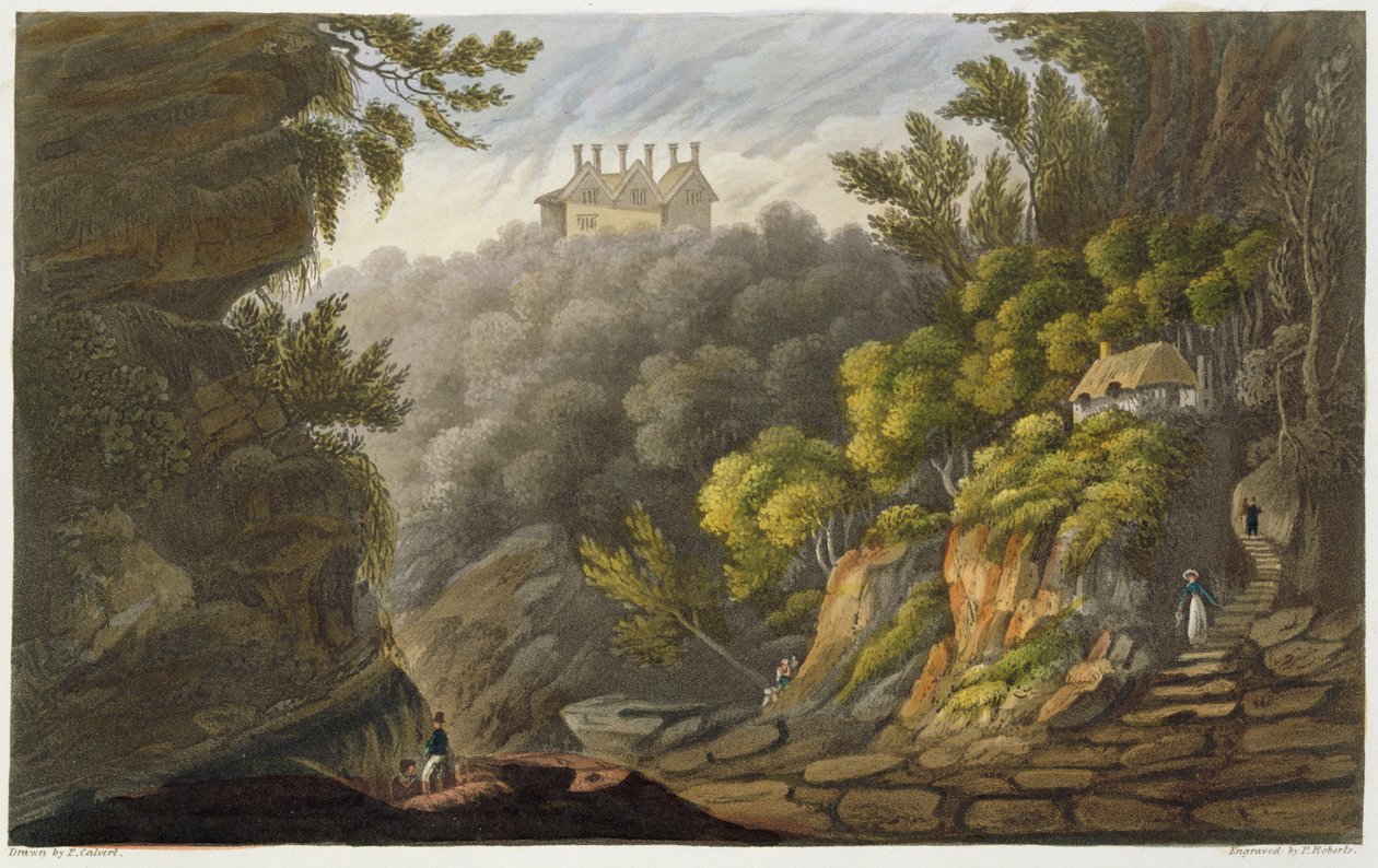 Shanklin Chine, fra 'The Isle of Wight Illustrated, in a Series of Colored Views', gravert av P. Roberts, utgitt 1846 (akvatint) av Frederick Calvert