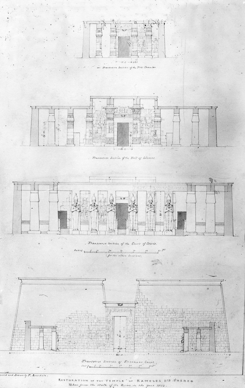 Restaurering av Temple of Ramses II i Theben, tegnet og målt av F. Avondale av Frederick Catherwood