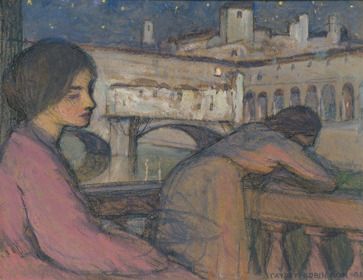 Dreaming on the Arno, 1902 (blyant, pastell og gouache om bord) av Frederick Cayley Robinson