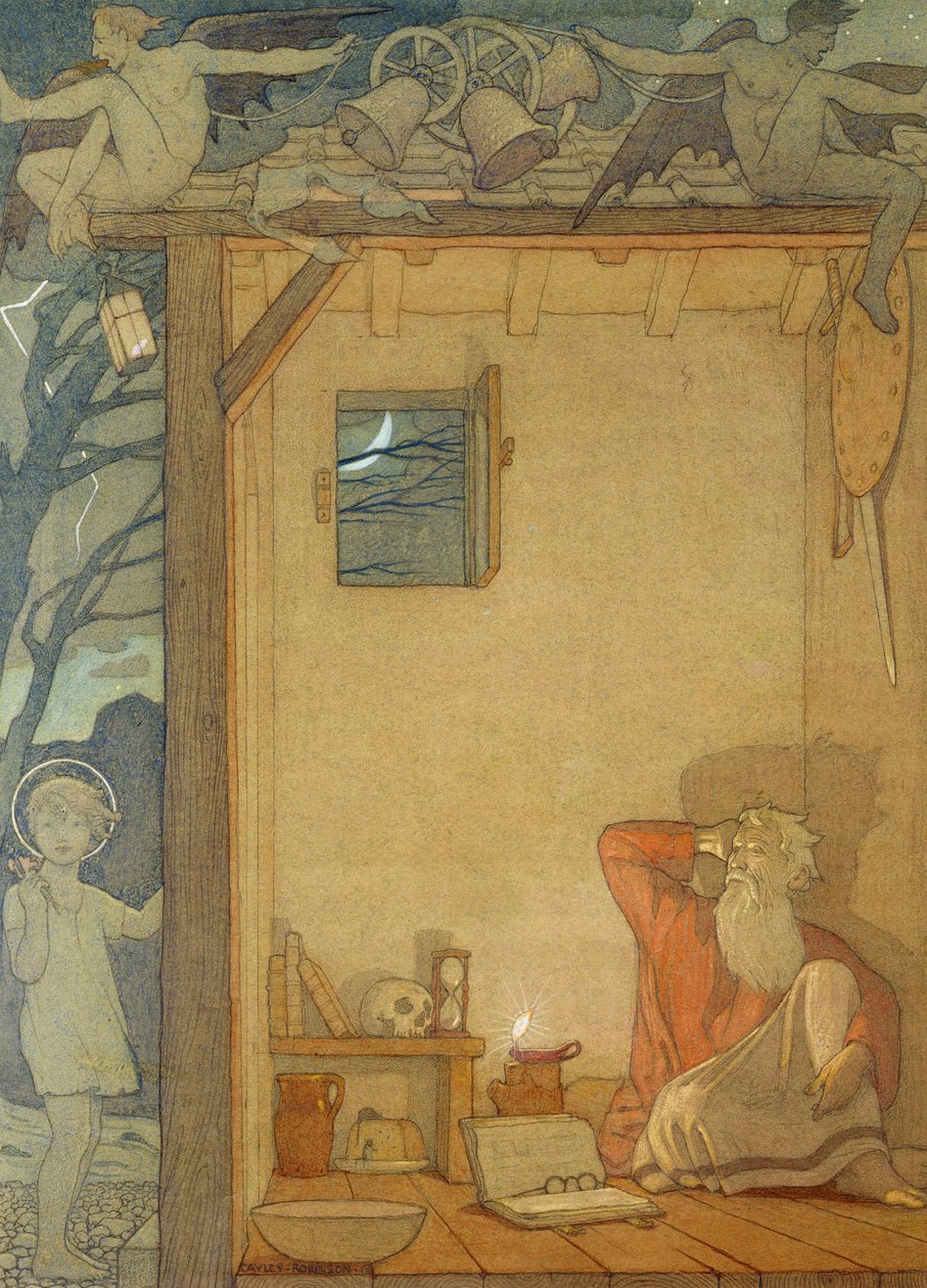 St. Christopher og barnet, 1918 av Frederick Cayley Robinson