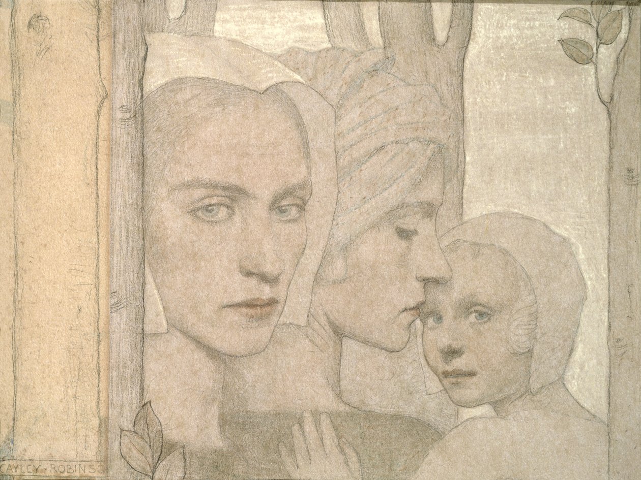 The Two Sisters, 1908 (blyant og kritt på papir) av Frederick Cayley Robinson