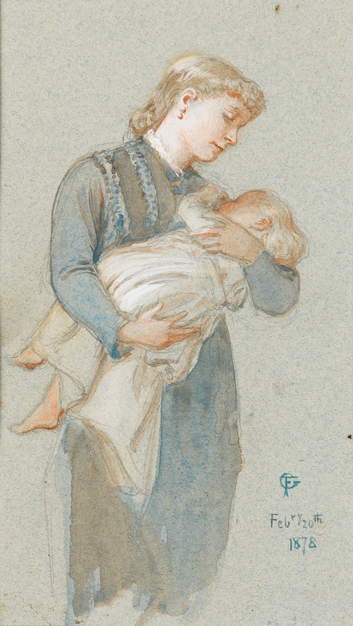 Frederica og hennes mor, 1878 (wc på papir) av Frederick Goodall