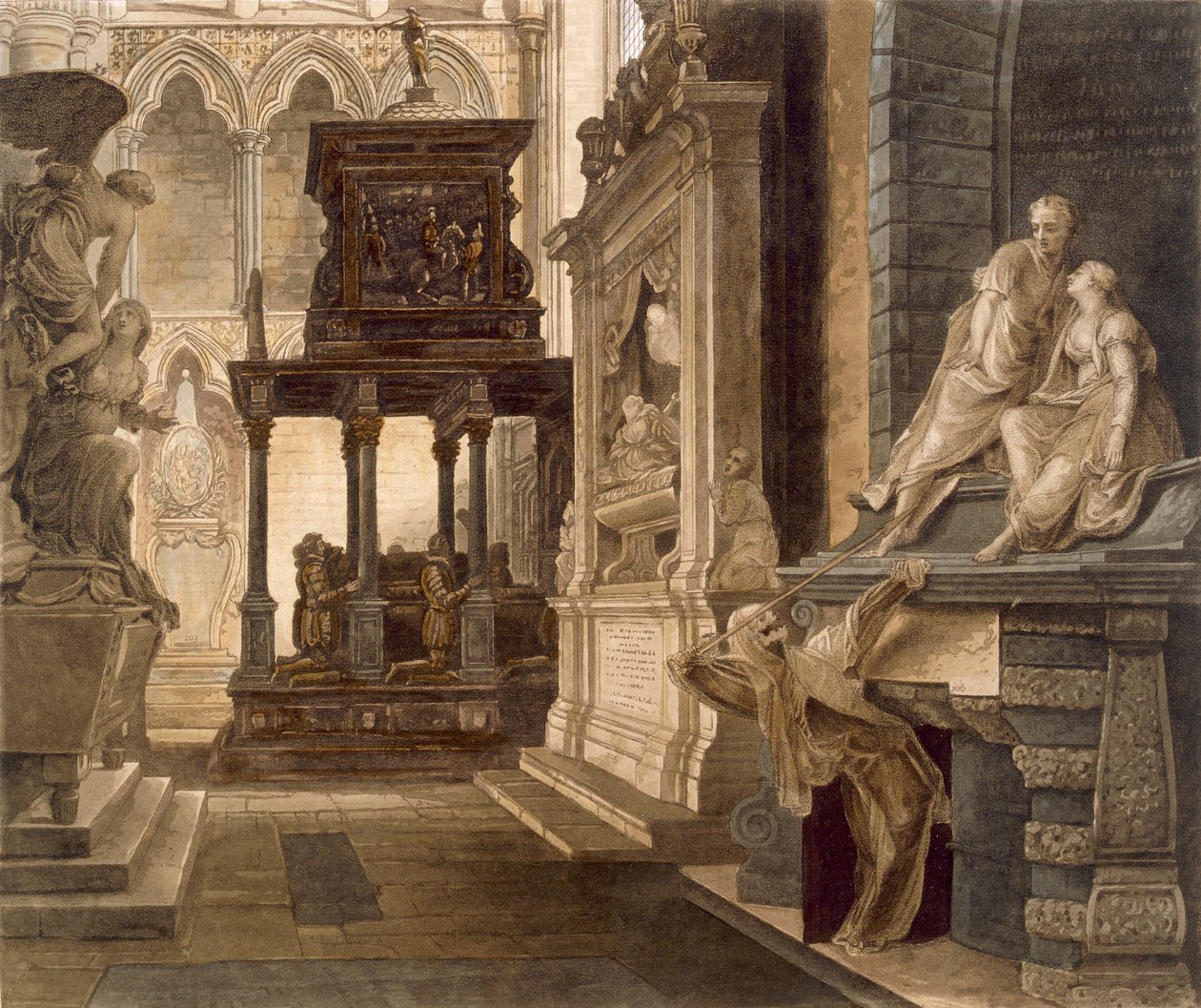 Kapell til St. John the Evangelist, plate 46 fra 'Westminster Abbey', gravert av Lewis, pub. av Rudolph Ackermann (1764-1834) 1812 (akvatint) av Frederick Mackenzie