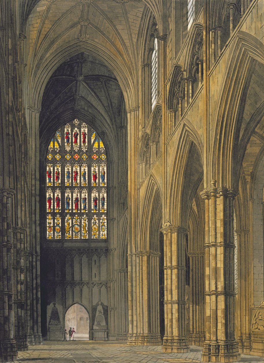 Innvendig utsikt over Westminster Abbey ser mot vestinngangen, plate 6 fra 
