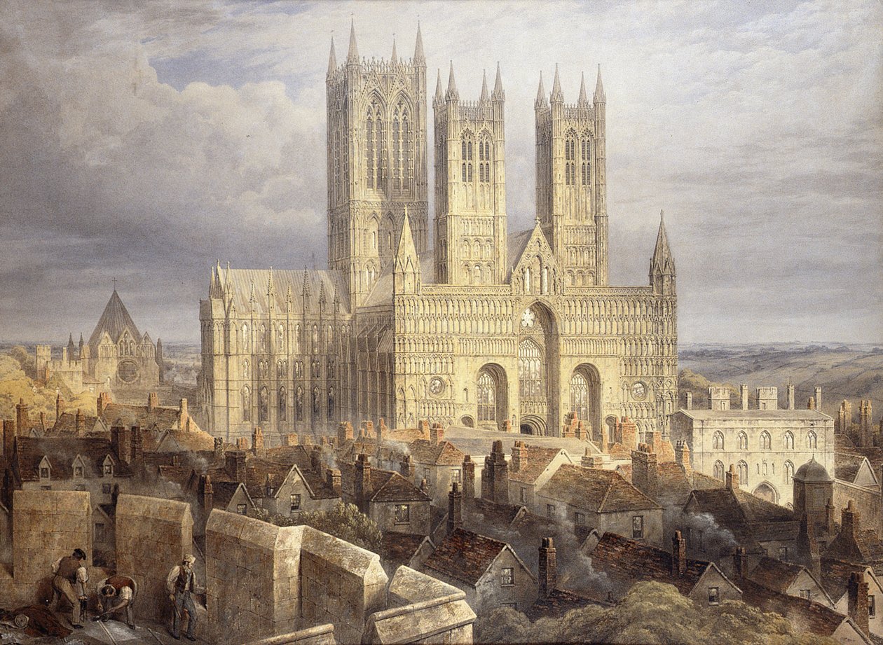Lincoln-katedralen fra nordvest, ca. 1850 av Frederick Mackenzie