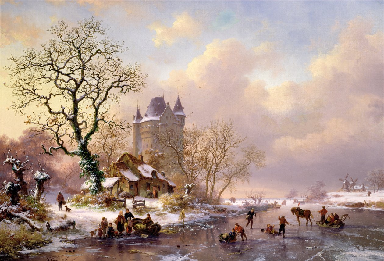 Vinterlandskap med et slott av Frederick Marianus Kruseman