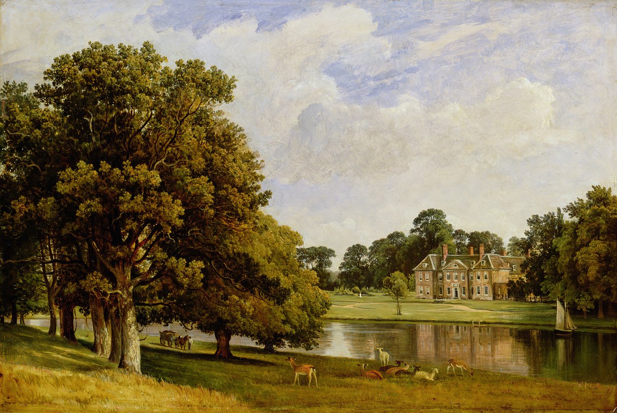 Hjort beiter ved innsjøen, Chilston Park, Kent av Frederick Richard Lee