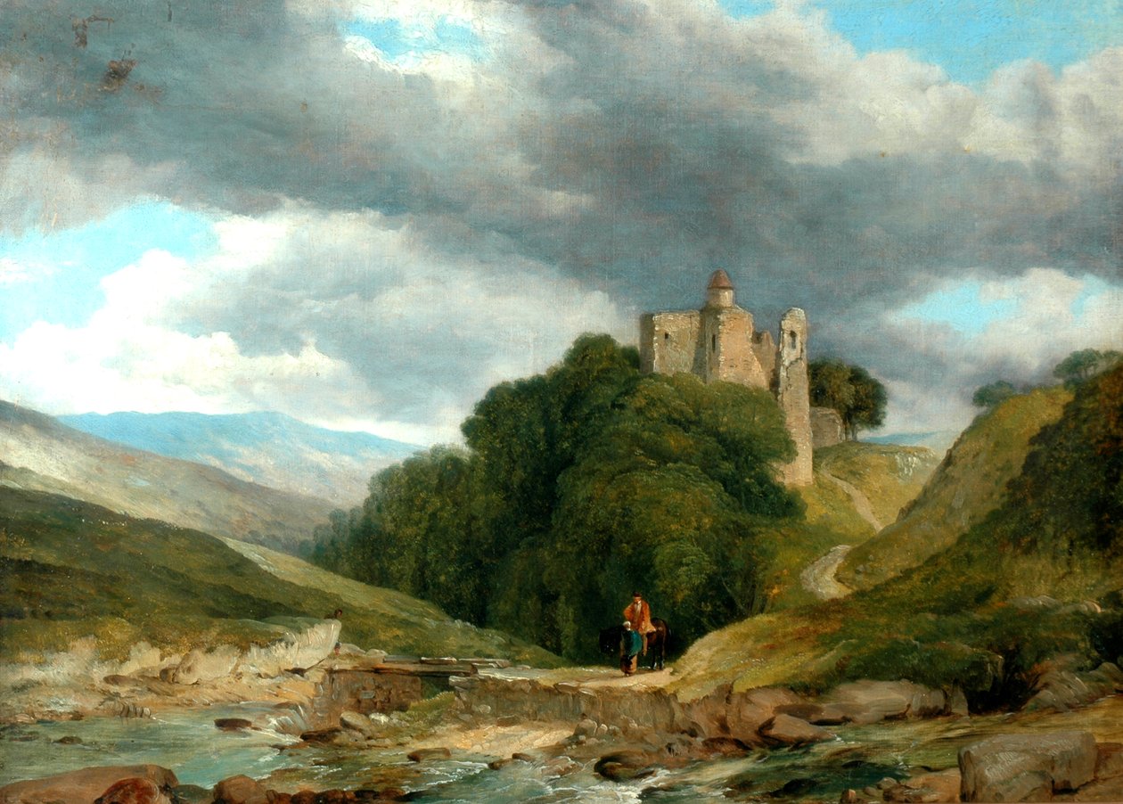 Landskap med ødelagt slott, 1864 (olje på lerret, foret på nytt) av Frederick Richard Lee