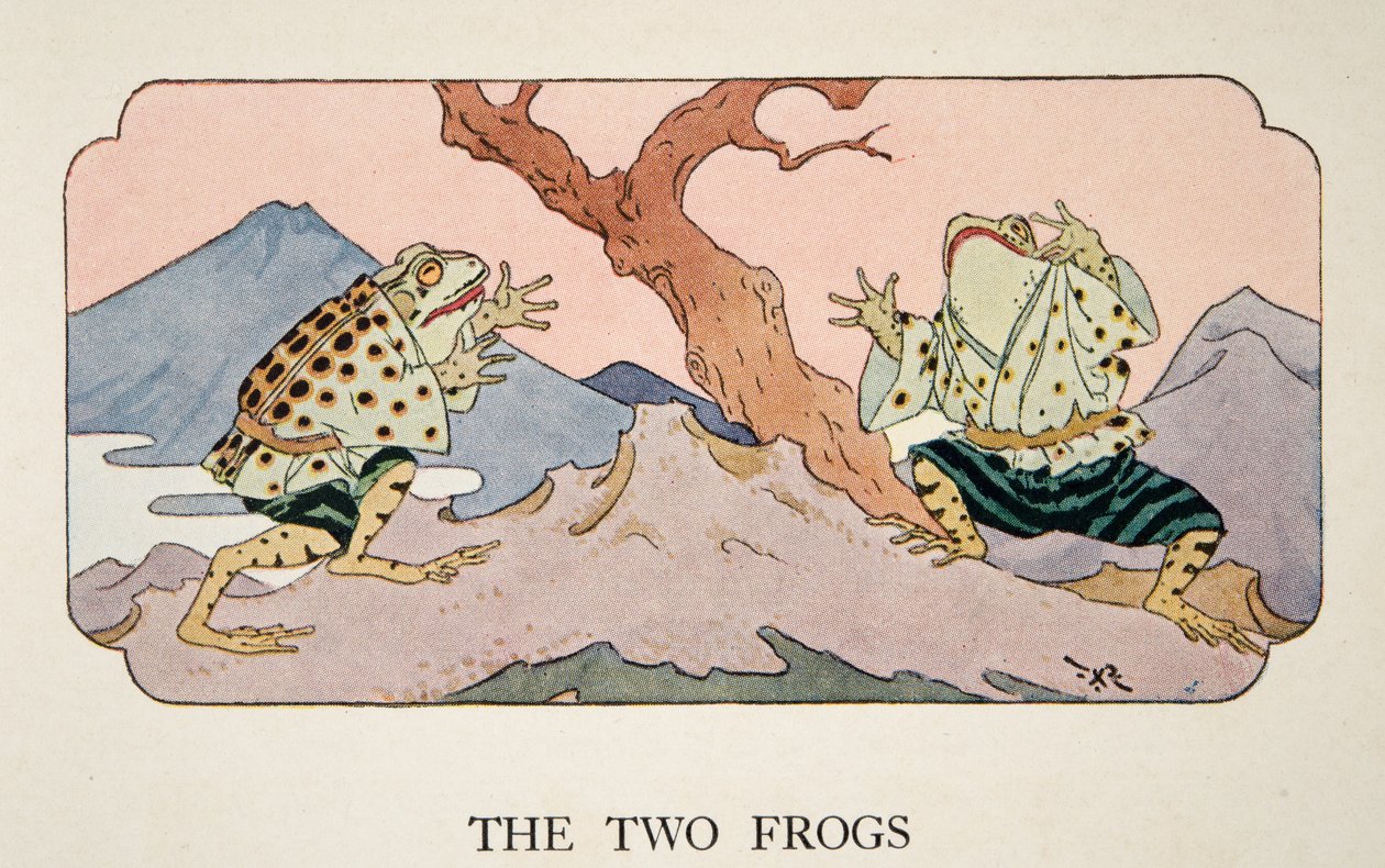 The Two Frogs, illustrasjon fra Little Peaching and Other Tales of Old Japan, ca. 1928 av Frederick Richardson