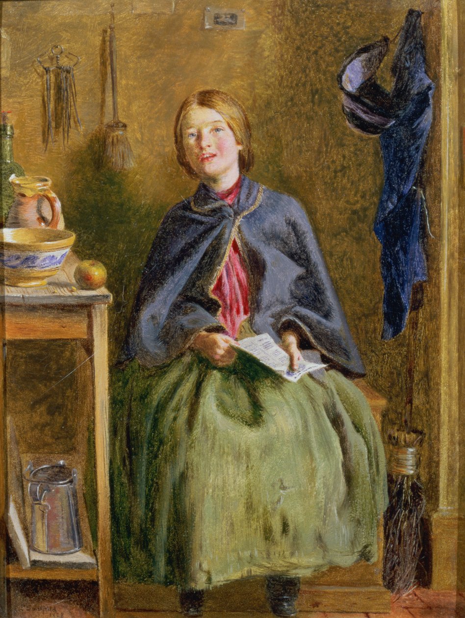 En hushjelp som lærer å lese, 1858 av Frederick Smallfield