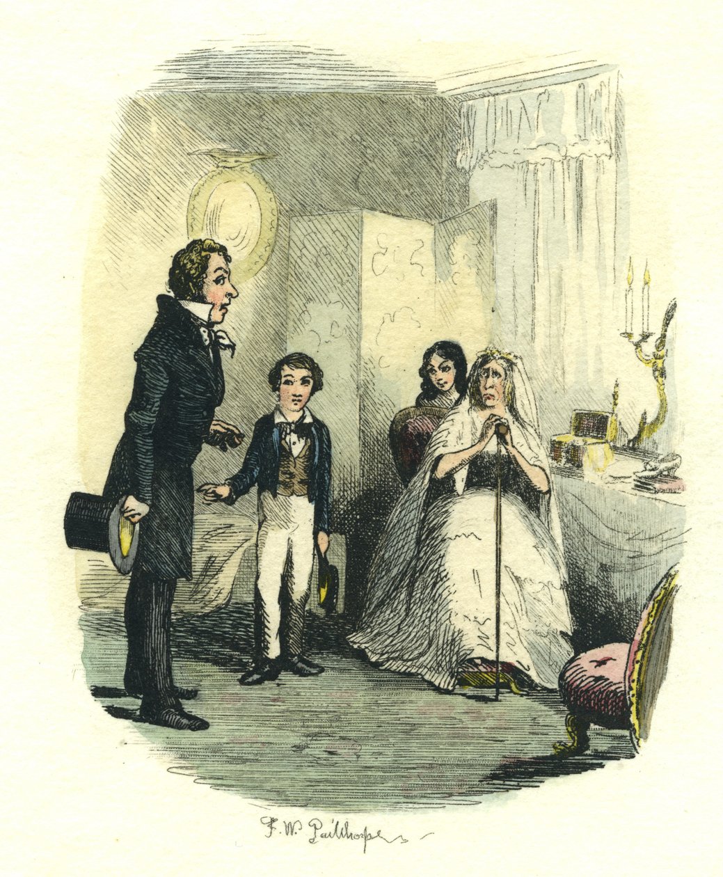 Dette er veldig [sykt] liberalt fra din side Pip, Great Expectations, ca. 1885 (håndfarget etsning) av Frederick W. Pailthorpe