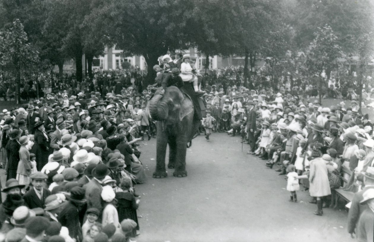 Mengder av besøkende ser på en elefanttur i London Zoo, helligdag i august 1922 av Frederick William Bond