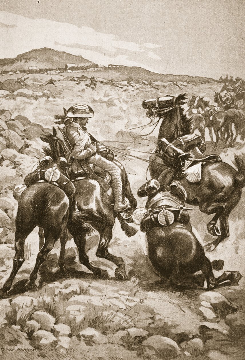 På hælene til De Wet: Mounted Infantry angriper et vogntog, illustrasjon fra 