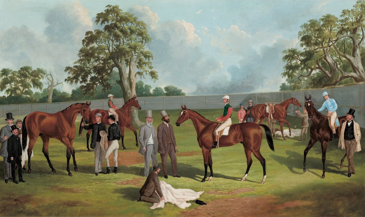 Gruppe i Dowling Forest Racecourse -innhegning, Ballarat, 1863 av Frederick Woodhouse