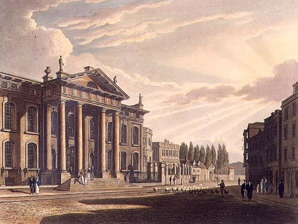 Eksteriør av Clarendon Printing House, illustrasjon fra 