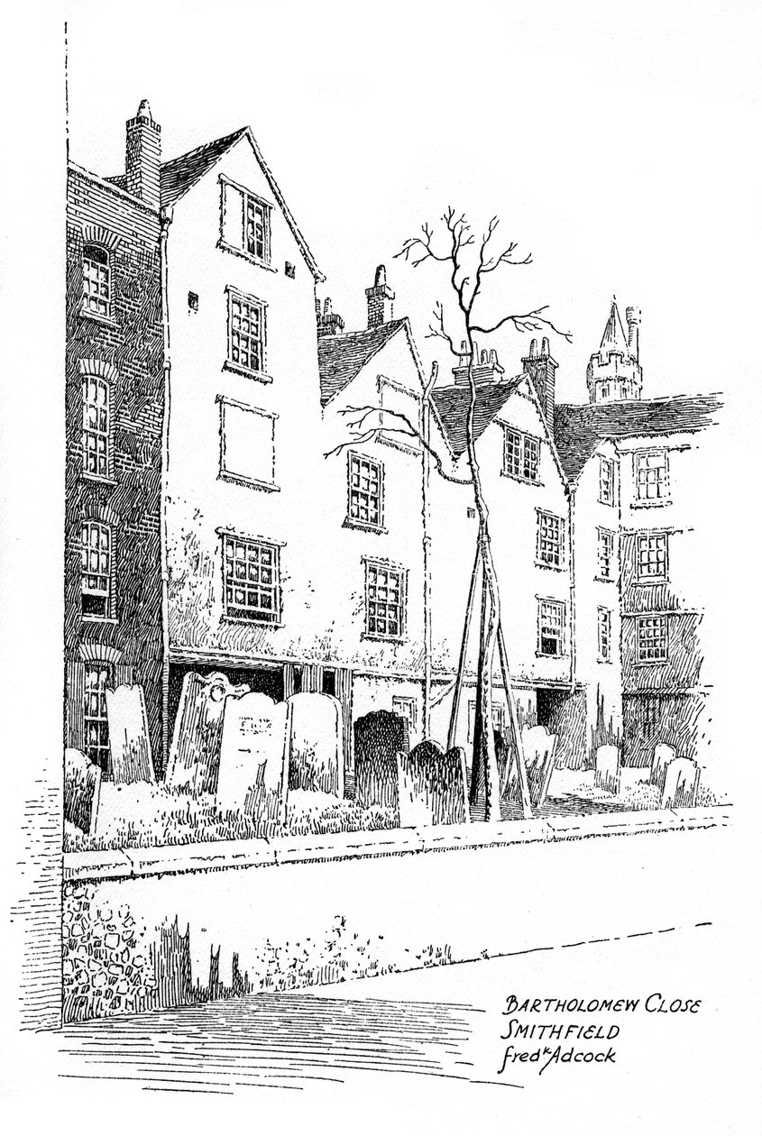 Bartholomew Close, Smithfield, London, 1912. av Frederick Adcock
