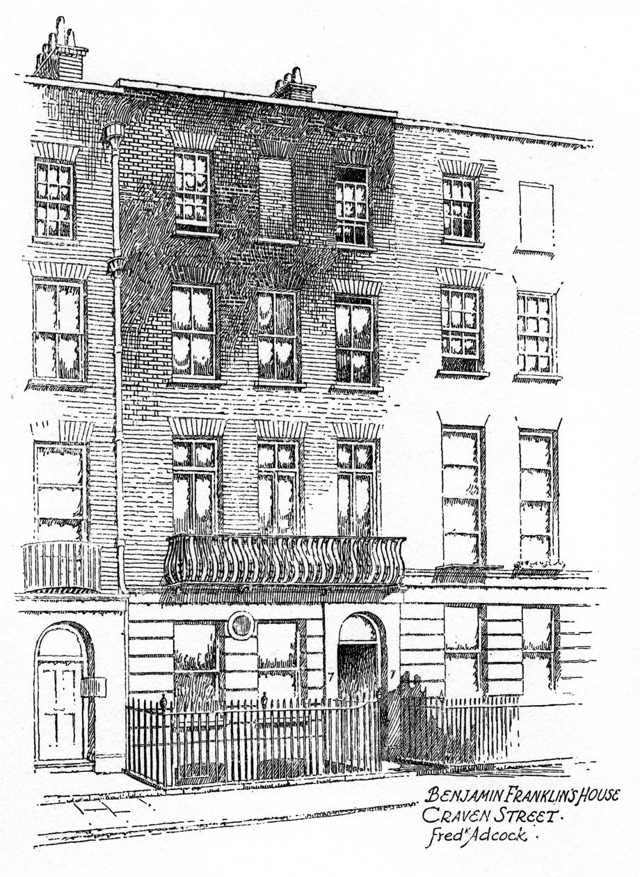 Benjamin Franklins hus, 36 Craven Street, London, 1912 av Frederick Adcock