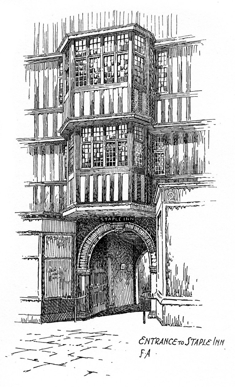 Inngang til Staple Inn, Holborn, London, 1912 av Frederick Adcock