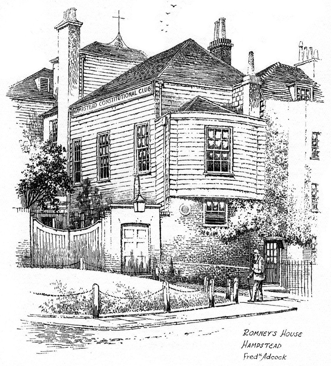 George Romneys hus, Hampstead, London, 1912 av Frederick Adcock