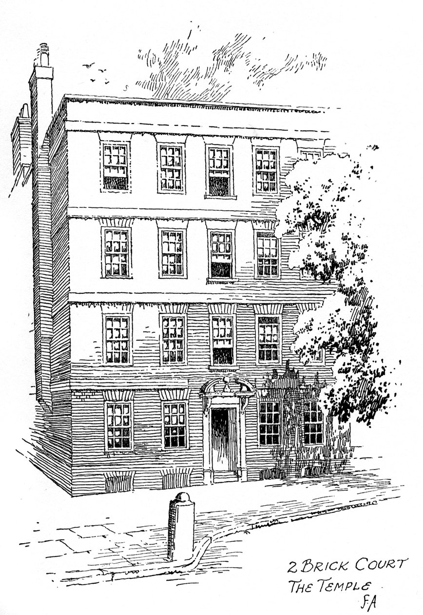 Oliver Goldsmiths hus, 2 Brick Court, Temple, London, 1912 av Frederick Adcock