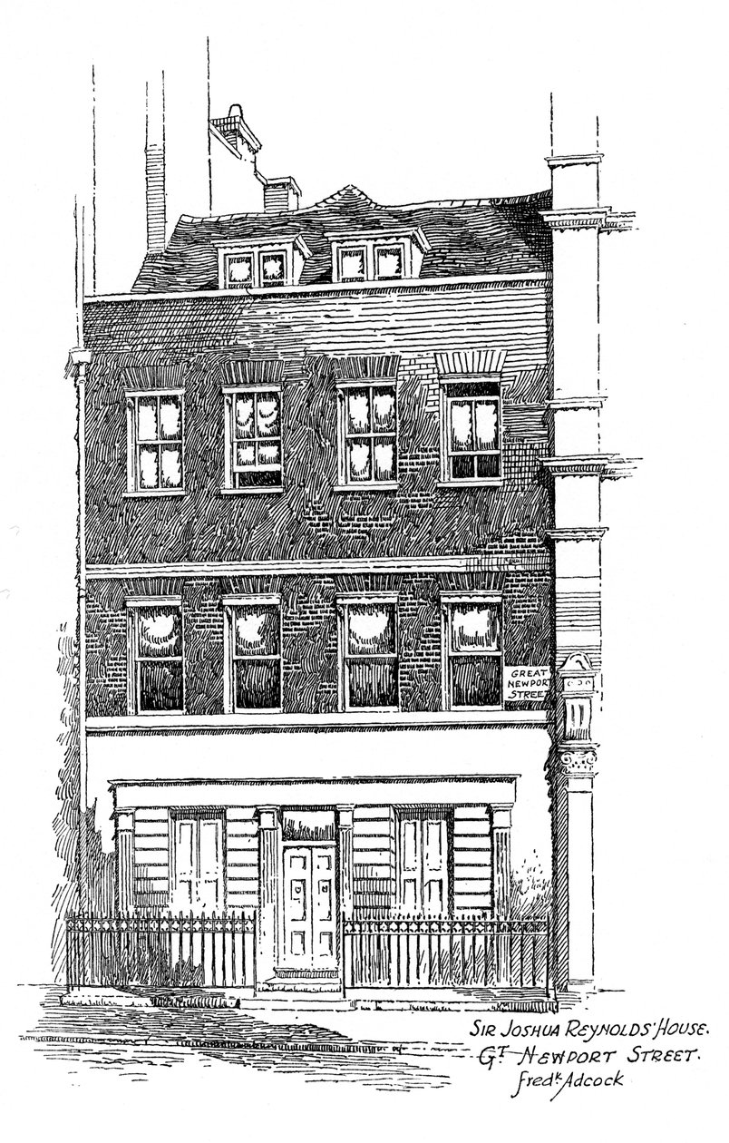 Sir Joshua Reynolds hus, Great Newport Street, London, 1912. av Frederick Adcock