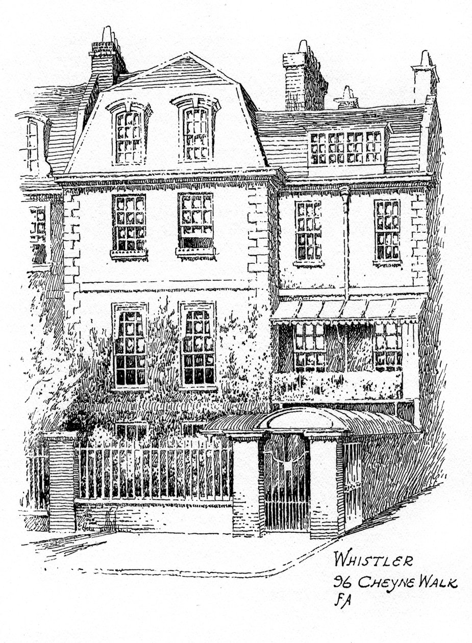 Whistlers hus, 96 Cheyne Walk, Chelsea, London, 1912 av Frederick Adcock