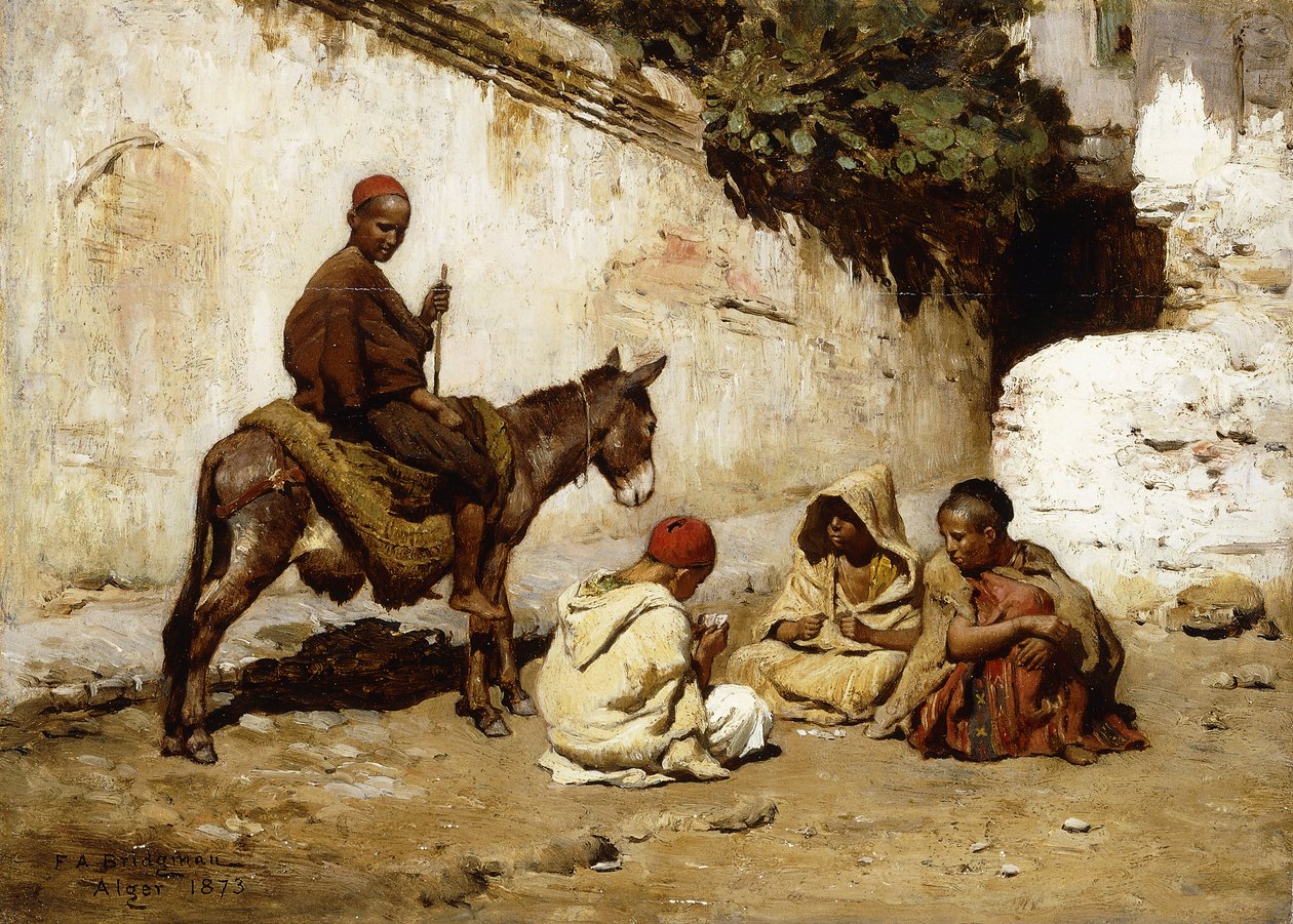 Arabiske barn som spiller kort, 1873 av Frederick Arthur Bridgman