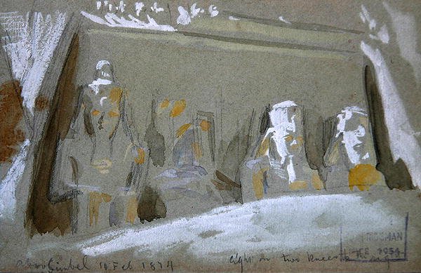 Fire kolossale statuer av Ramesses II ved det store tempelet i Abu Simbel av Frederick Arthur Bridgman