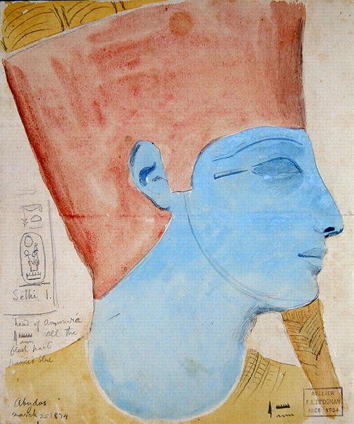 Studie av et relieff av hodet til Gud Amun i tempelet til Seti I, Abydos av Frederick Arthur Bridgman