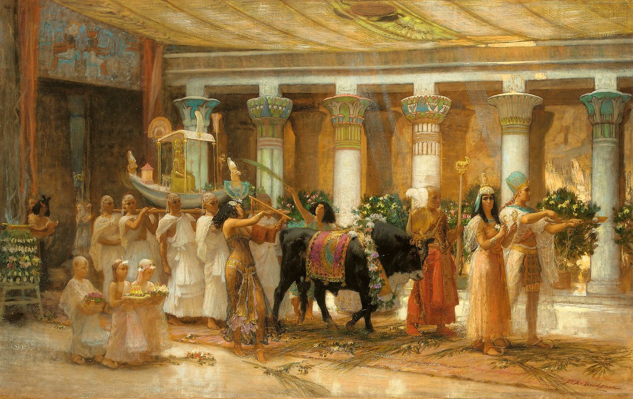 The Procession of the Sacred Bull, Apis, ca. 1879 (olje på lerret) av Frederick Arthur Bridgman