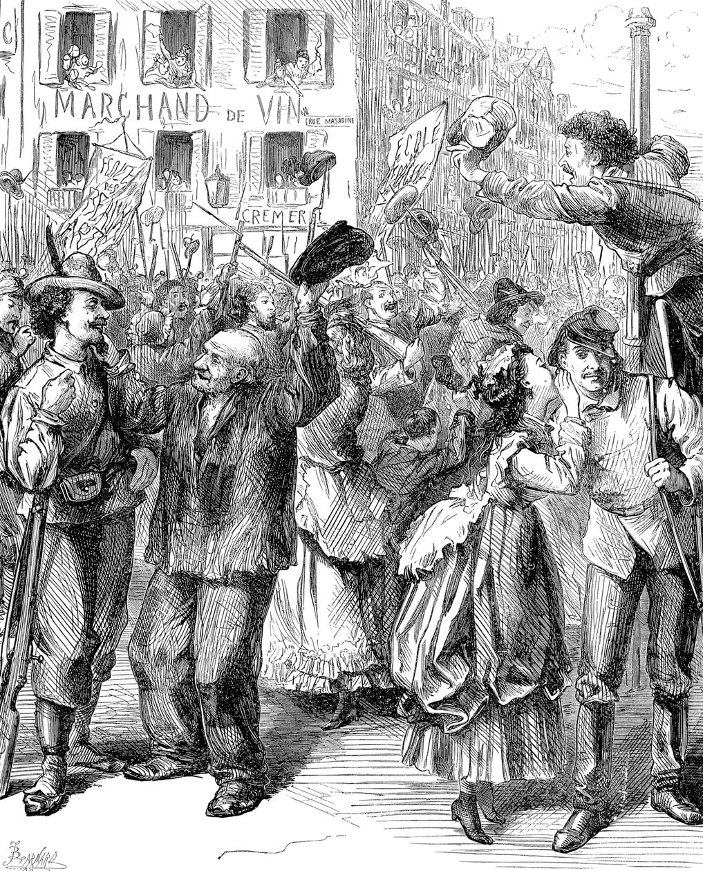 Defense of Paris: Studenter som skal bemanne barrikadene, fransk-prøyssisk krig, 1870 av Frederick Barnard