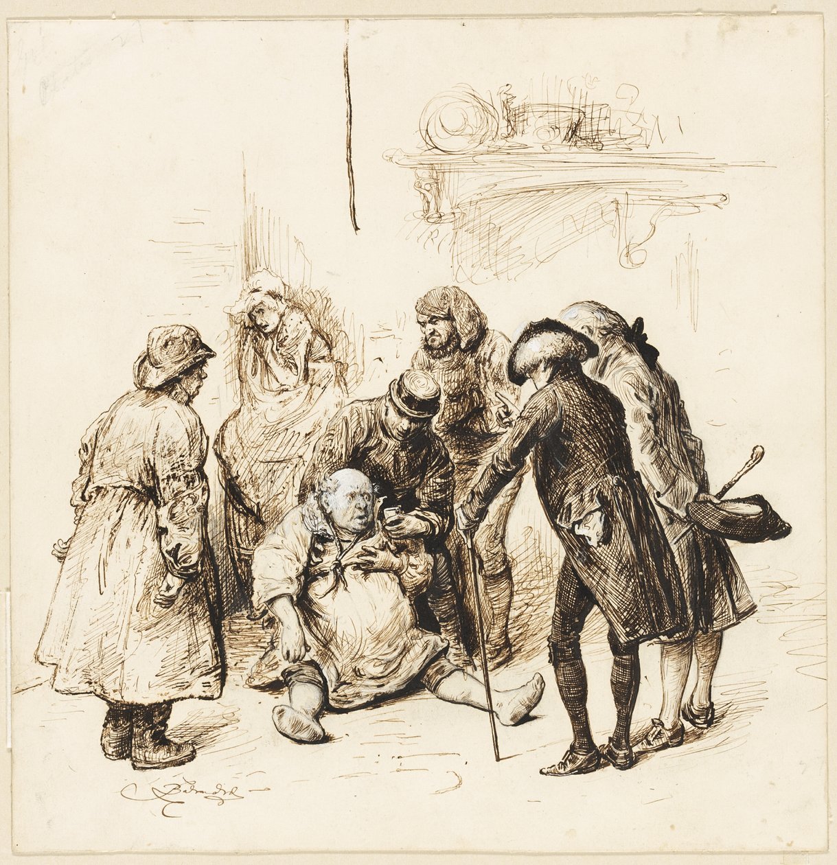 To herrer som hjelper en full av Frederick Barnard