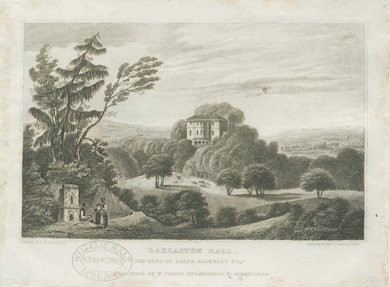 Barlaston Hall: gravering, og [midten av 1800-tallet] (trykk) av Frederick Calvert